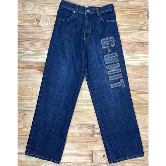 Vintage G Unit 50 Cent Jeans Womens Embroidered Patches Blue Denim Y2K 28x29 - Picture 1 of 6